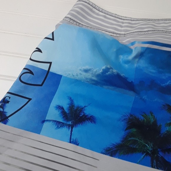 Billabong Shorts Mens 34 Striped Logo Gray Blue White Board Shorts - Picture 5 of 12